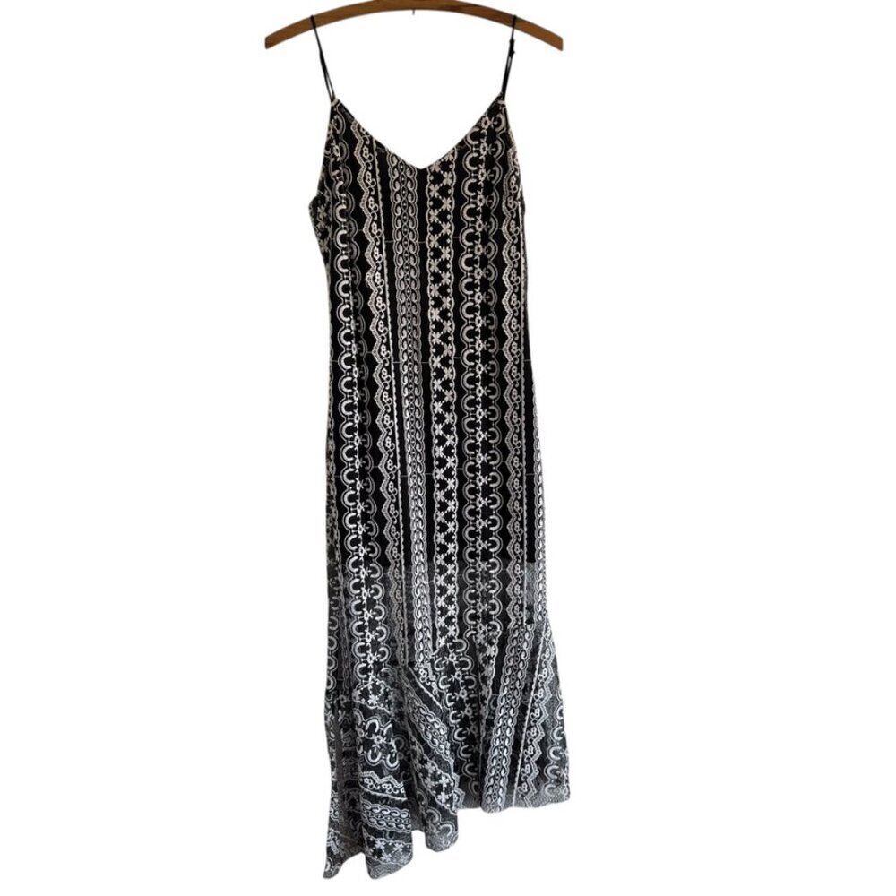 ELINE Black White Embroidered Lace Evening Party Maxi Dress Size Small